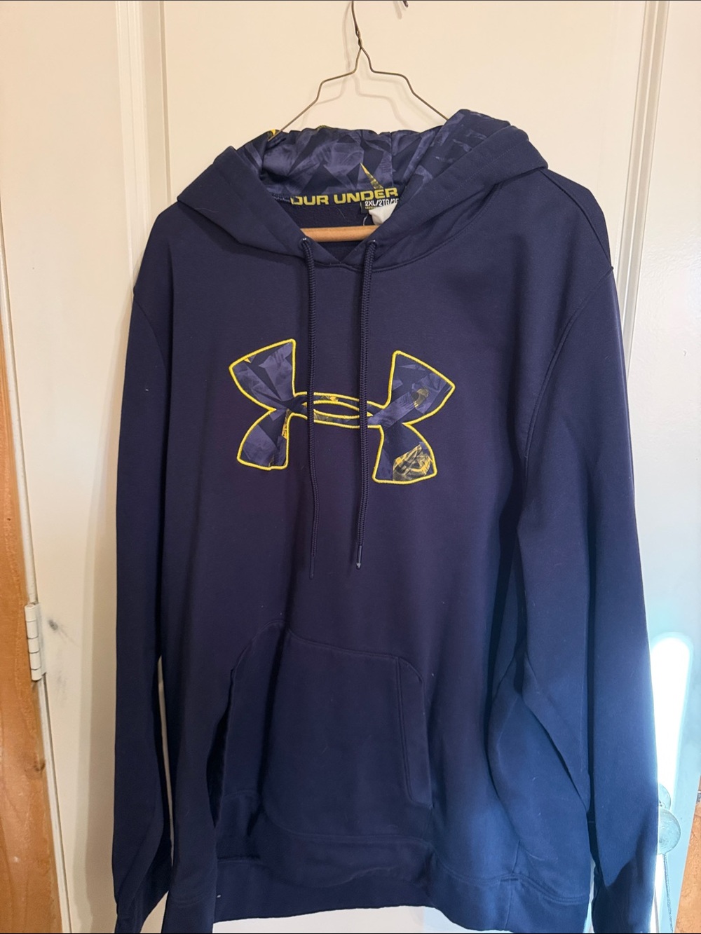 Under Armour Men’s Navy and Yellow Logo Crewneck Hoodie